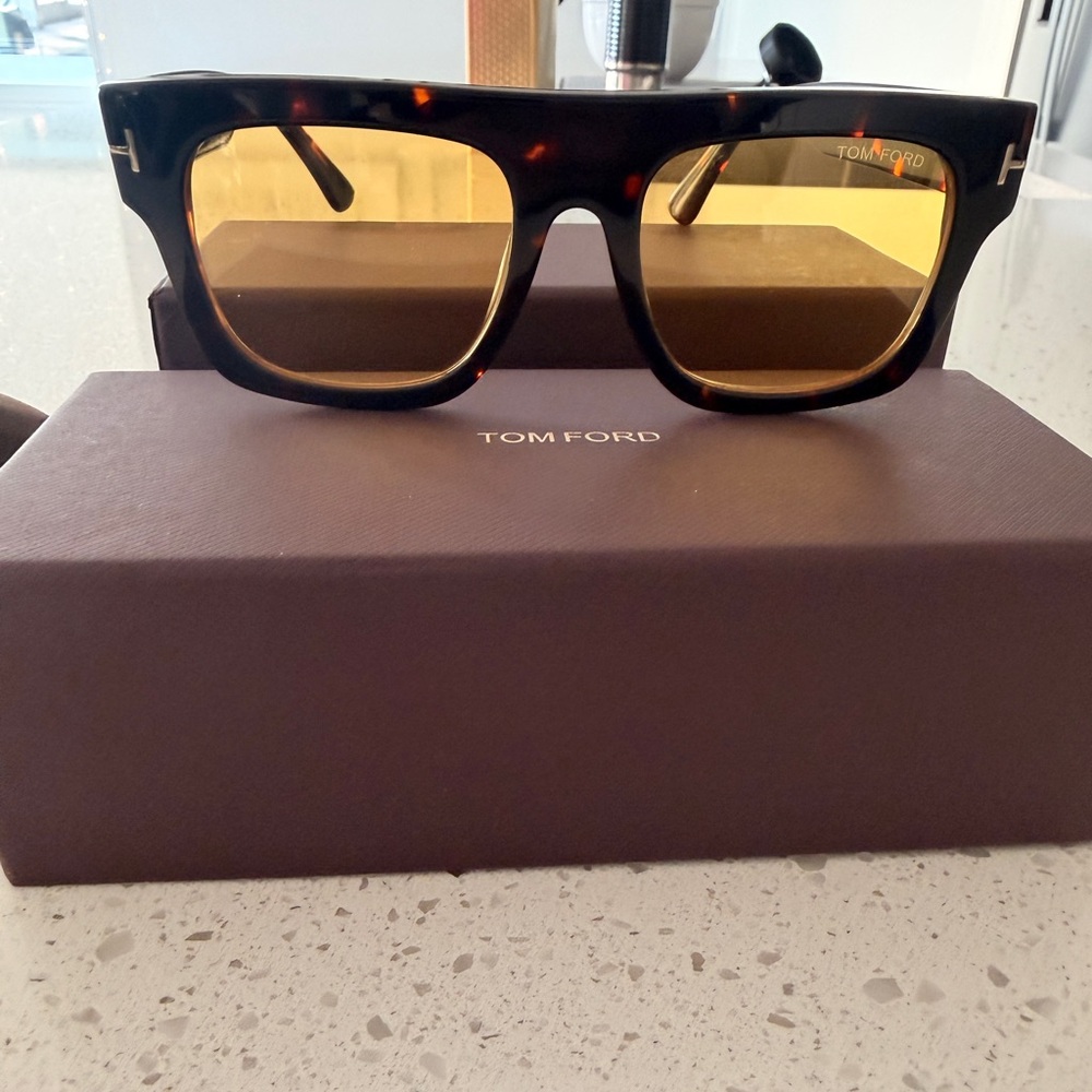 Tom Ford Men’s Tortoiseshell Frame Sunglasses with Amber Lenses